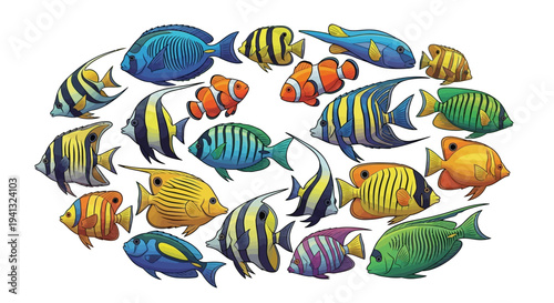 Colorful Tropical Fish School.
