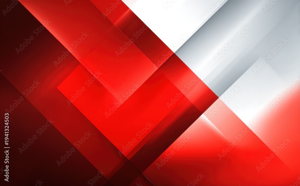 Obraz premium Red and white geometric interlocking abstract background with dynamic block stripe design, modern high-tech graphic aesthetic