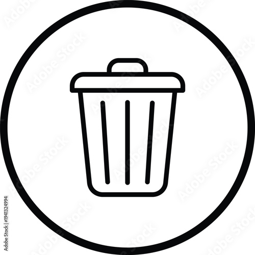 Black trash can in circle waste