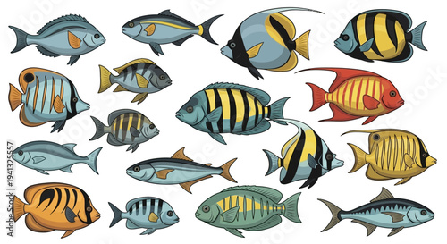 Colorful School of Fish Swimming.