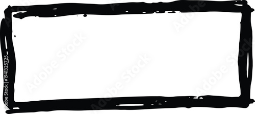 Hand-drawn black ink brush stroke rectangle frame, grunge style, with white background

