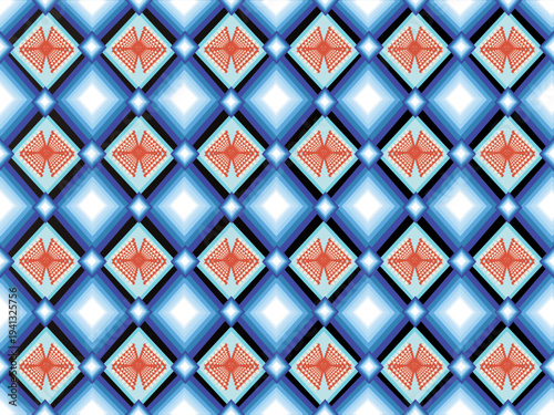 blue geometric diamond seamless geometric pattern with floral ornament