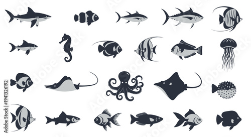 Fish and sea creatures icons.