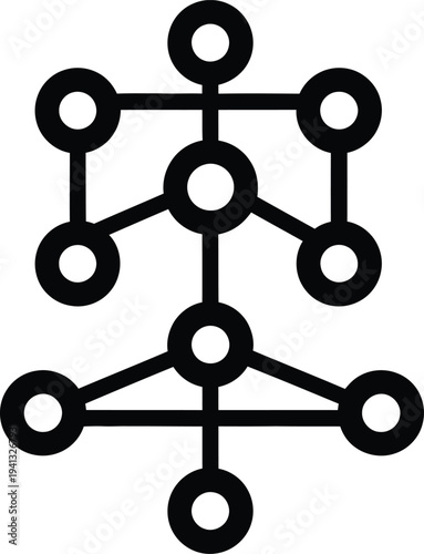 Black and white network connection symbol with circles and lines