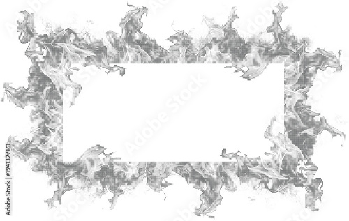 Abstract smoke frame halftone design concept with black dots texture and rectangular white copy space for modern artistic border and background layouts.