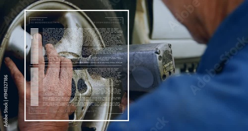 HUD popping while mechanic steadying rim, using air gun on lugnut for auto repair, progress filling