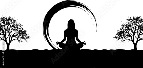 en Meditation and Spiritual Wellness Silhouette Set - Buddha Sitting in Lotus Pose and Chakra Harmony Vector