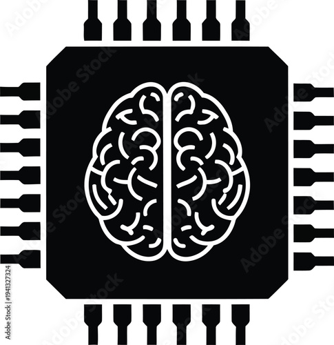 Brain on a computer microchip circuit board icon symbol design