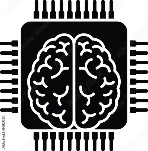 Brain on computer chip circuit board icon graphic symbol  artificial intelligence concept