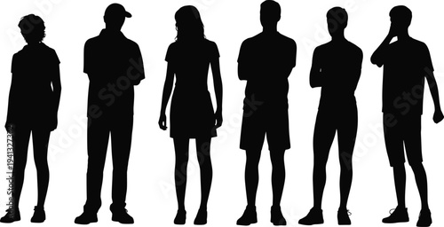 Collection of Diverse Business Professional Men and Women Silhouettes Standing in Rows Isolated on White Background Vector Illustration for Corporate Teamwork and Community Concepts