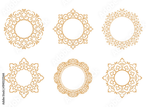 Set of decorative frames Elegant vector element for design in Eastern style, place for text. Floral golden and white frames. Lace illustration for invitations and greeting cards