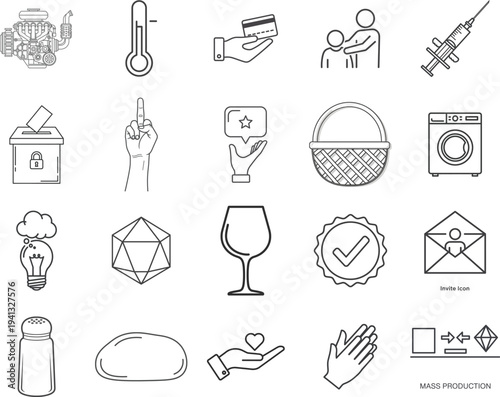 Collection of icons representing various safety, health, and household symbols
