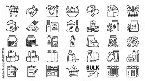 Minimalist line art icons set for business, shopping, and daily life