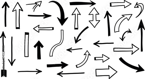 Collection of various black and white arrows pointing in different directions