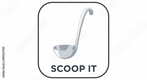 Vector icon of a ladle with 'Scoop it' text