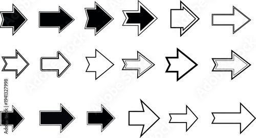 A collection of 15 different arrow icons in various styles and directions