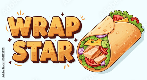 Vector illustration of a burrito with Wrap Star logo