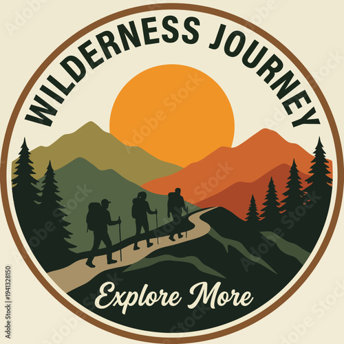 This image captures a group of hikers on a winding trail under a rising sun, symbolizing exploration and the beauty of nature during wilderness journeys.