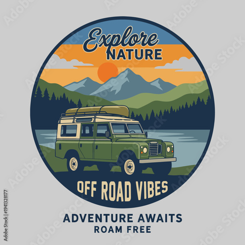 An off-road vehicle parked by a serene lake with mountains in the backdrop, inviting adventure seekers to explore and enjoy the great outdoors in a stunning natural setting.