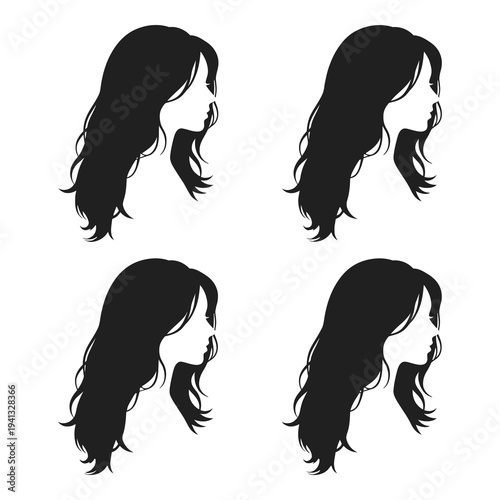Set of woman head silhouettes in different hairstyles profiles icon