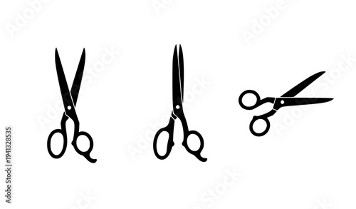 Scissors Icon Collection – Three Black Cutting Tools in Different Angles