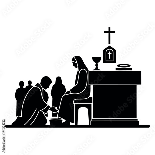 Jesus Washing Disciples Feet Religious Ceremony.