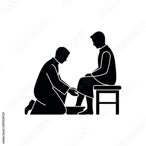 Jesus washing feet of disciple.