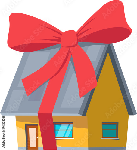 beautiful house tied with red gift ribbon and bow