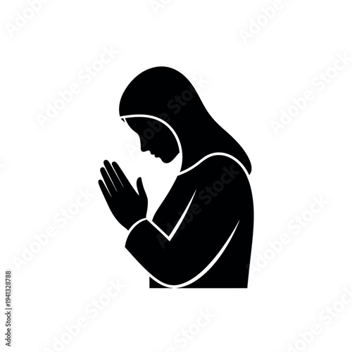 Silhouette of a praying woman in profile.