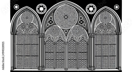 Gothic Rose Window Facade - Ornate Tracery and Stained Glass Design