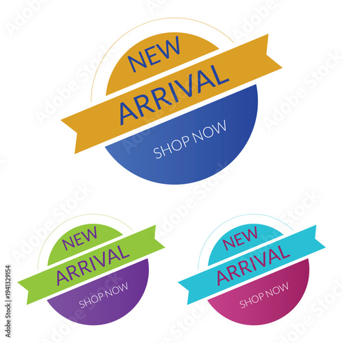 Collection of new arrival shop now badges
