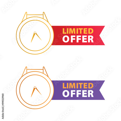 Four limited offer clock icons with ribbons