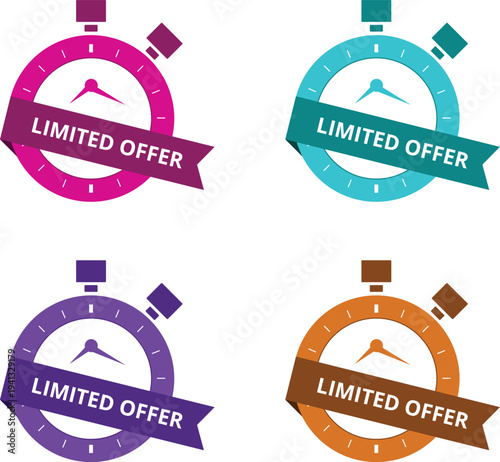 Four limited offer clock icons with ribbons