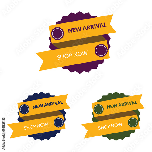 Collection of new arrival shop now badges