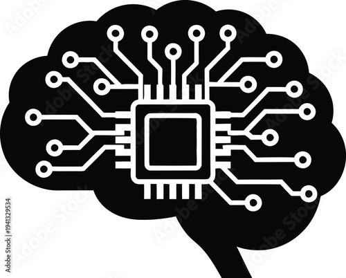 Silhouette of a brain with a microchip circuit board inside  symbolizing artificial intelligence