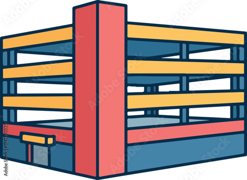 Vector illustration of a boxing ring with red, blue, and yellow ropes