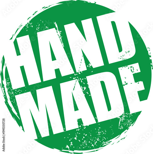 Handmade. Vector Green Rubber Stamp.