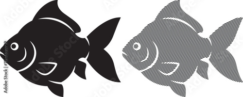 Contrast between a simple fish illustration and a detailed striped fish design