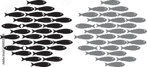 Schools of fish swimming in contrasting patterns and directions