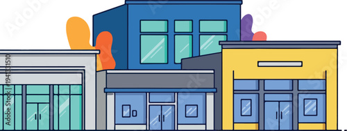 Set of 3 colorful storefront buildings vector illustration