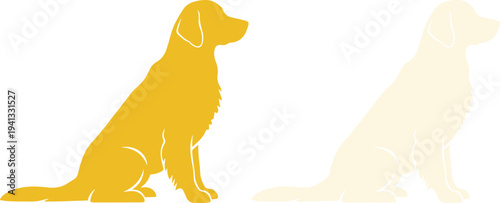 Silhouette of a dog sitting in profile with a faded duplicate