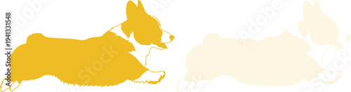 Silhouette of two abstract animal shapes in yellow and beige hues