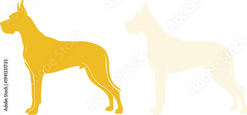 Silhouette of two great danes in golden and white