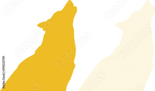 Silhouette of two abstract shapes in yellow and cream colors