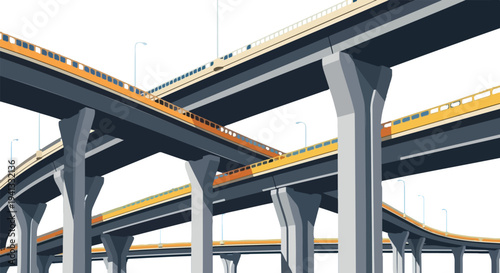 Modern highway interchange with elevated roads vector illustration