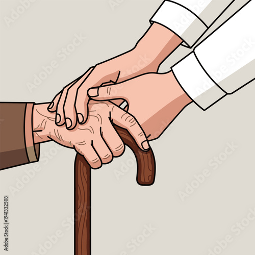 Woman providing support by holding the hand of an old woman gracefully