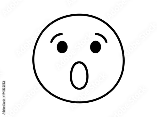 Surprised Emoji with Wide Open Mouth and Wide Eyes, Black and White Illustration