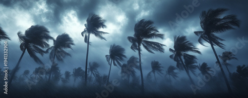 Powerful Tropical Storm with Strong Winds and Palm Trees