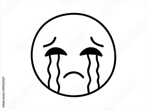 Crying Face Icon Outline Illustration with Tears Flowing Down