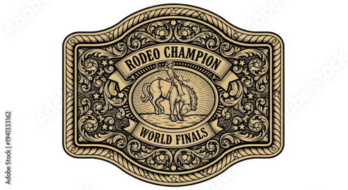 Vintage Rodeo Champion Belt Buckle with Horse Rider Graphic